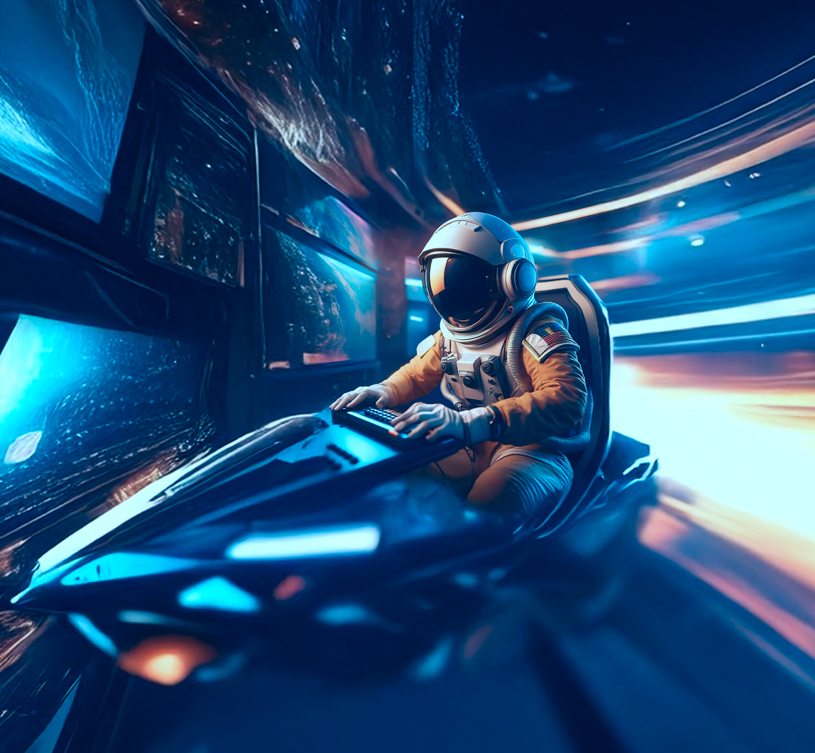 Astronaut in futuristic spaceship